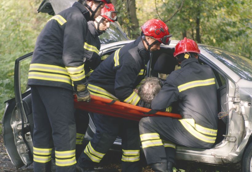 Emergency crews responding to a car accident